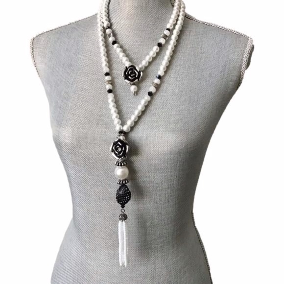 Tassel Two Strands Pearls Necklace - Picture 1 of 6